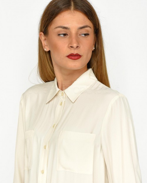 Pinko Silk Blend Shirt with White Smoke Pockets  100124 A1O8 N96