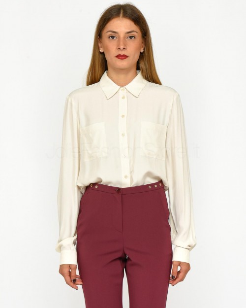 Pinko Silk Blend Shirt with White Smoke Pockets  100124 A1O8 N96