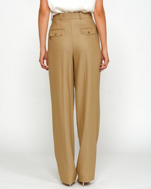 Elisabetta Franchi Pantalone Ampio in Fresco di Lana Camel  PA03346E2 032