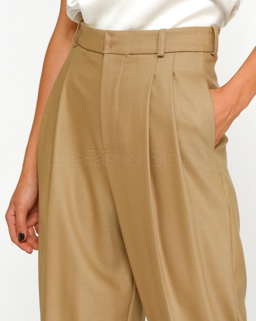 Elisabetta Franchi Pantalone Ampio in Fresco di Lana Camel  PA03346E2 032