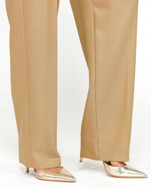 Elisabetta Franchi Pantalone Ampio in Fresco di Lana Camel  PA03346E2 032