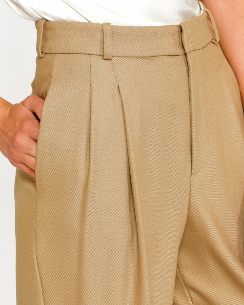 Elisabetta Franchi Pantalone Ampio in Fresco di Lana Camel  PA03346E2 032