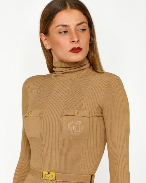 Elisabetta Franchi Abito in Maglia con Cintura Camel  AM25B46E2 032