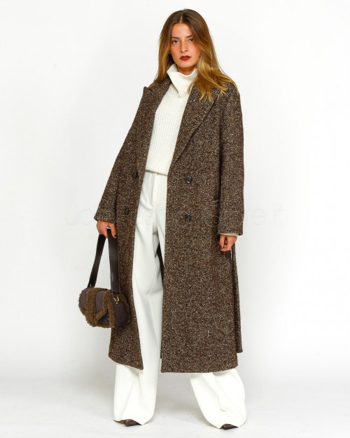 Pinko Cappotto Spina Pesce Marrone Cammello