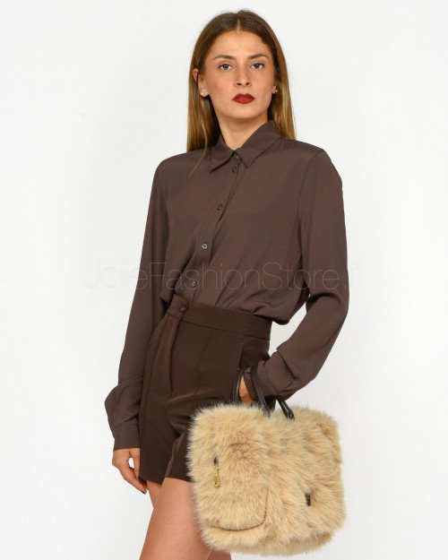 Pinko NEW NORA CREPE DE CHIN SHIRT BROWN-LAND OF AFRICA