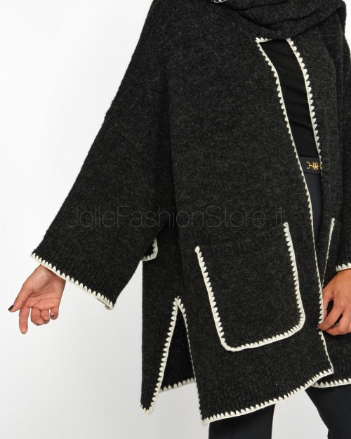 MEIMEIJ CARDIGAN NERO/WHITE WOOL  M4IZ66 10066