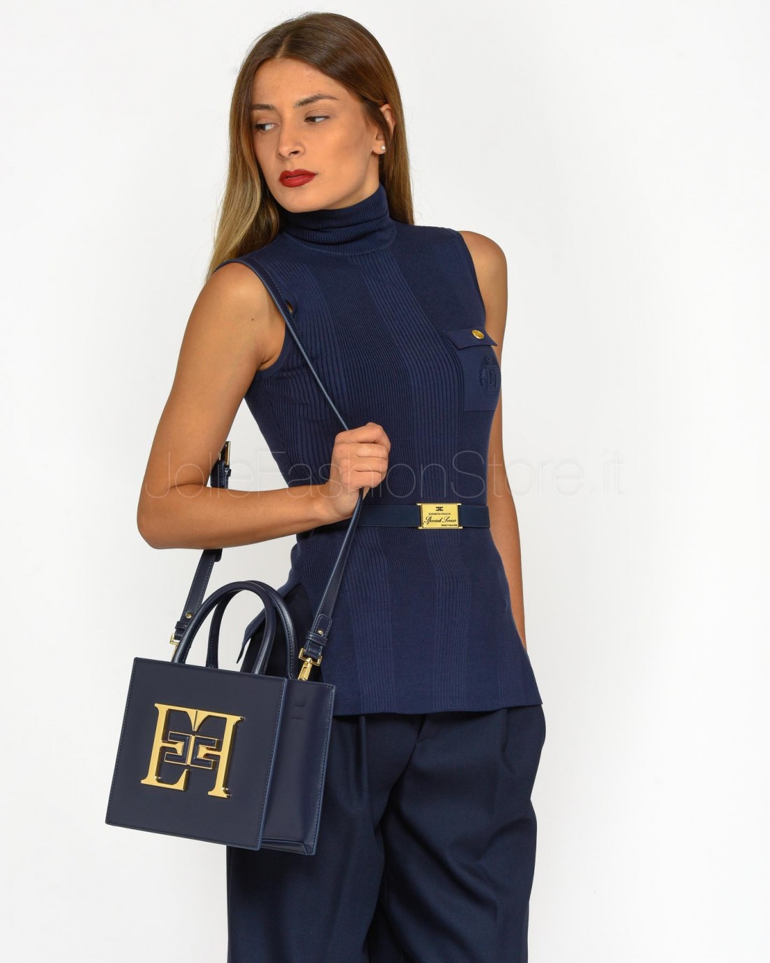 Elisabetta Franchi Top In Maglia Navy  MK14B46E2 B75