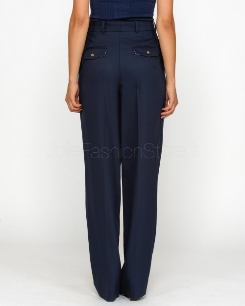 Elisabetta Franchi Pantalone Ampio in Fresco di Lana Navy  PA03346E2 B75