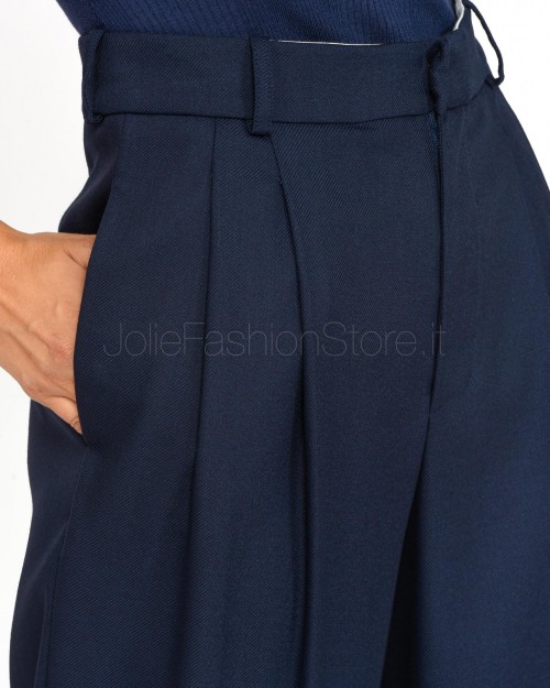 Elisabetta Franchi Pantalone Ampio in Fresco di Lana Navy  PA03346E2 B75