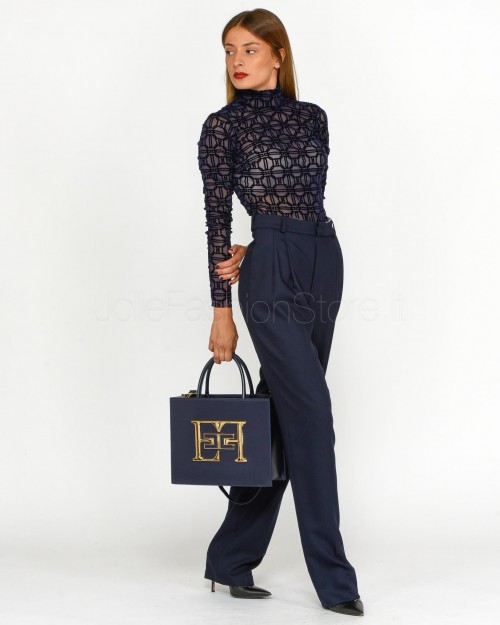 Elisabetta Franchi Body in Tulle Stampato Flock Navy  BO01447E2 B75