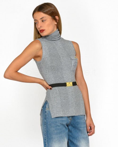 Elisabetta Franchi Top In Maglia di Viscosa e Seta Grigio Melange con Cintura  MK14B46E2 431