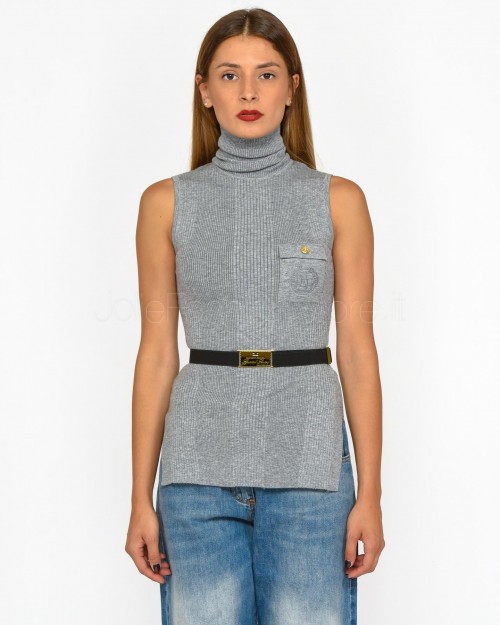 Elisabetta Franchi Top In Maglia di Viscosa e Seta Grigio Melange con Cintura  MK14B46E2 431