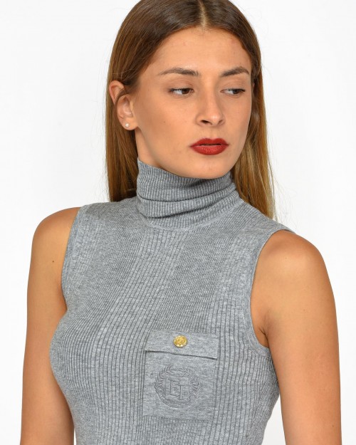 Elisabetta Franchi Top In Maglia di Viscosa e Seta Grigio Melange con Cintura  MK14B46E2 431