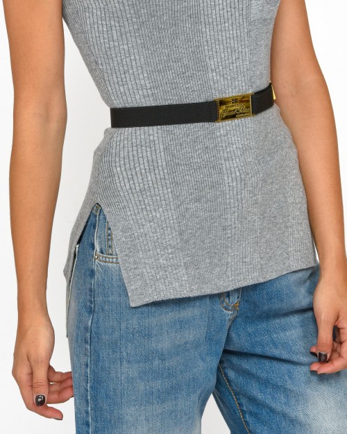 Elisabetta Franchi Top In Maglia di Viscosa e Seta Grigio Melange con Cintura  MK14B46E2 431