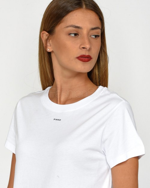 Pinko BASICO T-SHIRT JERSEY OLD WASH WHITE BRILL.  100373 A228 Z04