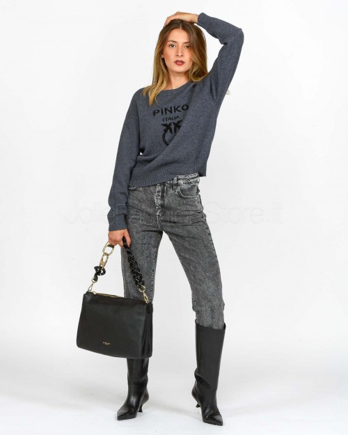 Pinko BURGOS SWEATER 100 %LANA LOGO IN GREY/BLACK  100414 Y7Z4 IZ9