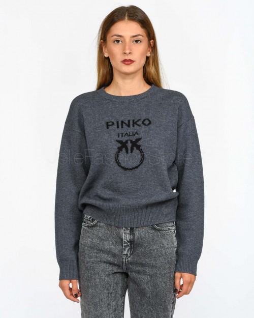 Pinko BURGOS SWEATER 100 %LANA LOGO IN GREY/BLACK  100414 Y7Z4 IZ9