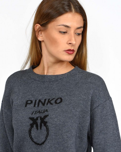 Pinko BURGOS SWEATER 100 %LANA LOGO IN GREY/BLACK  100414 Y7Z4 IZ9