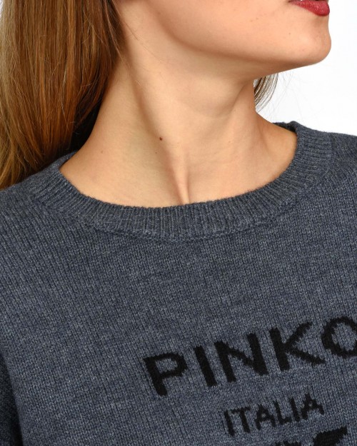 Pinko BURGOS SWEATER 100 %LANA LOGO IN GREY/BLACK  100414 Y7Z4 IZ9