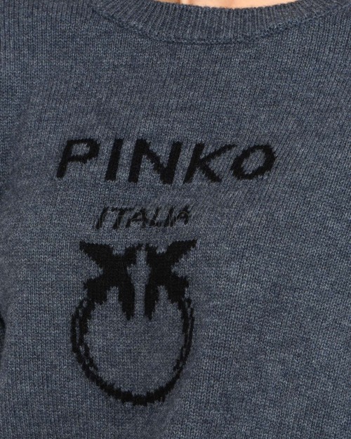 Pinko BURGOS SWEATER 100 %LANA LOGO IN GREY/BLACK  100414 Y7Z4 IZ9