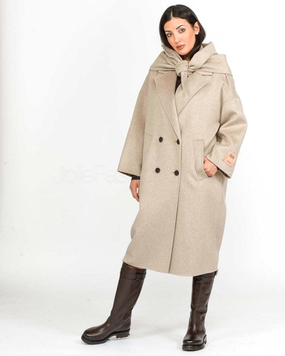 Solo Tre Cappotto Doppio Petto Beige Misto Lana e Cachemire  M1S0072 SU12S