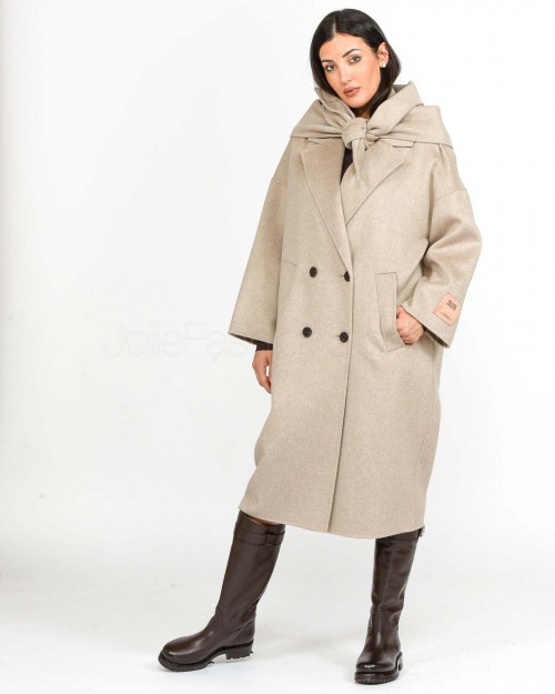 Solo Tre Cappotto Doppio Petto Beige Misto Lana e Cachemire