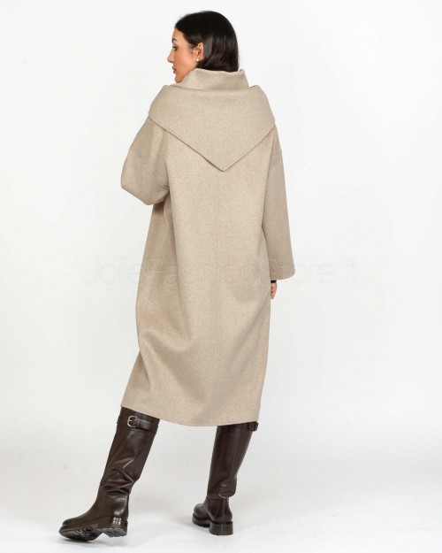 Solo Tre Cappotto Doppio Petto Beige Misto Lana e Cachemire  M1S0072 SU12S