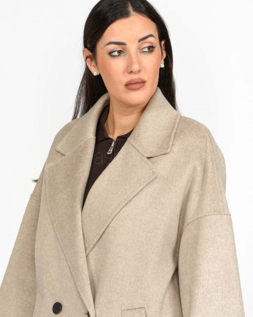 Solo Tre Cappotto Doppio Petto Beige Misto Lana e Cachemire  M1S0072 SU12S