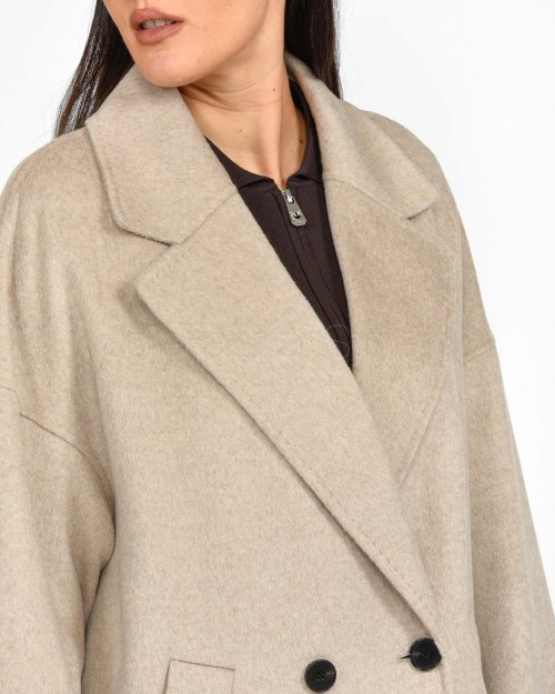 Solo Tre Cappotto Doppio Petto Beige Misto Lana e Cachemire  M1S0072 SU12S