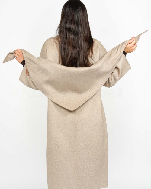 Solo Tre Cappotto Doppio Petto Beige Misto Lana e Cachemire  M1S0072 SU12S