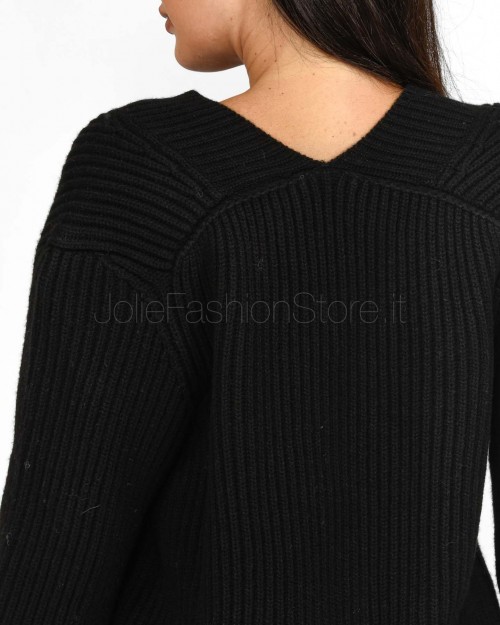 Solo Tre Maglione Scollo a V Nero con Polsini  M3S0020 A 99