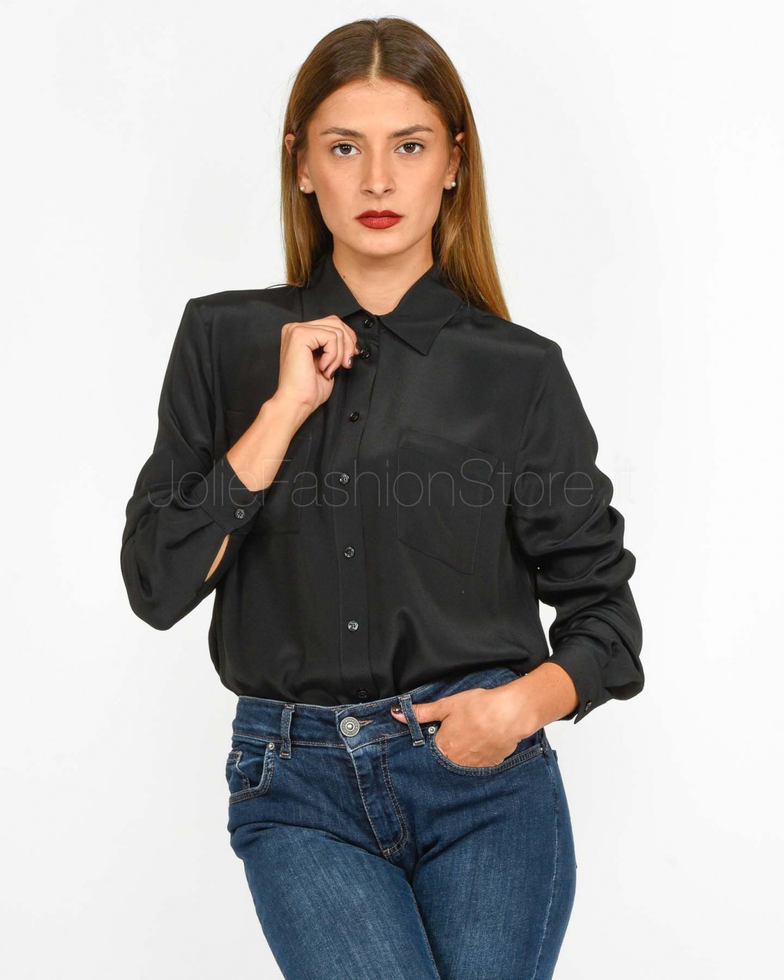 Pinko Black Silk Blend Shirt with Pockets  100124 A1O8 Z99