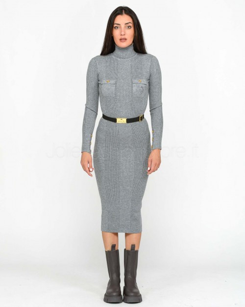 Elisabetta Franchi Knitted Dress with Belt in Melange Grey