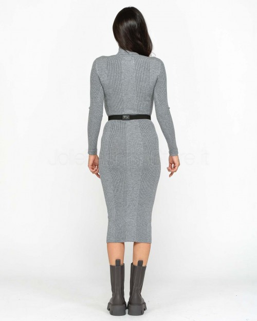 Elisabetta Franchi Knitted Dress with Belt in Melange Grey  AM25B46E2 431