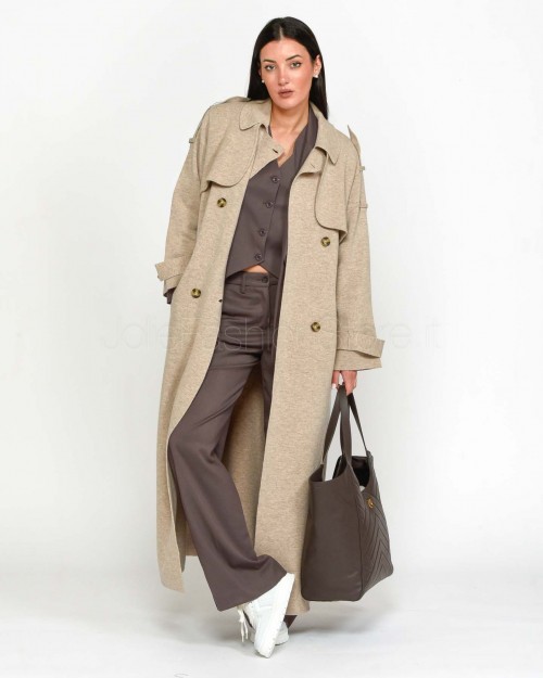 Not Shy Trench Lungo in Lana Beige  4503062 TERRE FUME