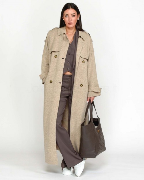 Not Shy Trench Lungo in Lana Beige  4503062 TERRE FUME