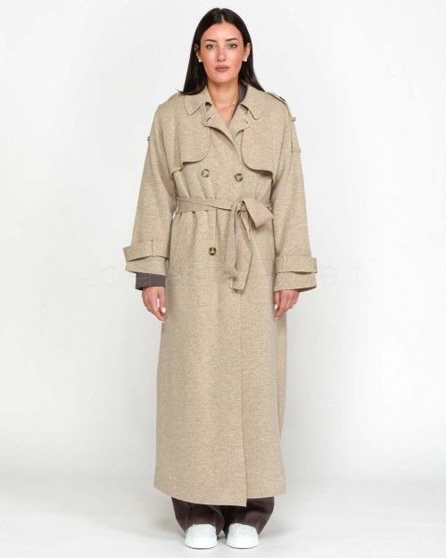 Not Shy Trench Lungo in Lana Beige  4503062 TERRE FUME