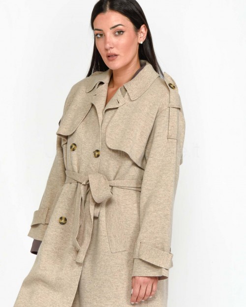 Not Shy Trench Lungo in Lana Beige  4503062 TERRE FUME