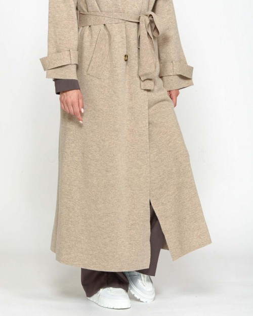 Not Shy Trench Lungo in Lana Beige  4503062 TERRE FUME