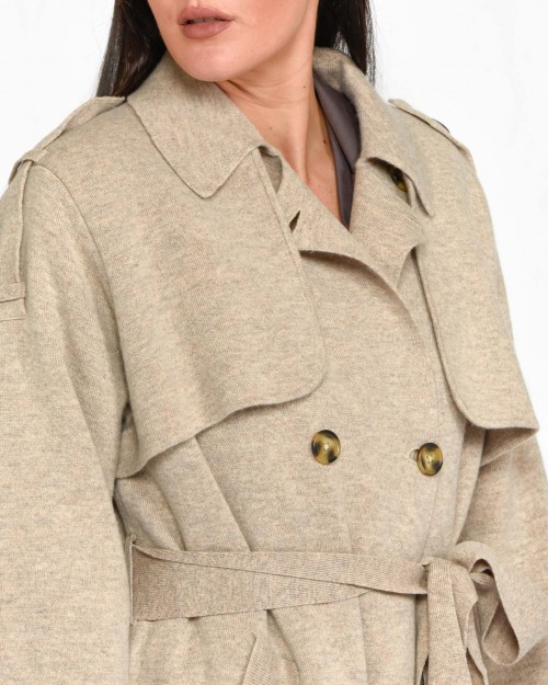 Not Shy Trench Lungo in Lana Beige  4503062 TERRE FUME