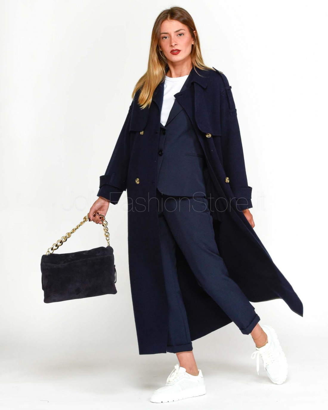 Not Shy Trench Lungo in Lana Blu  4503062 MARINE