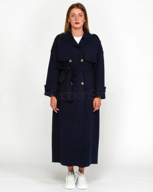 Not Shy Trench Lungo in Lana Blu  4503062 MARINE