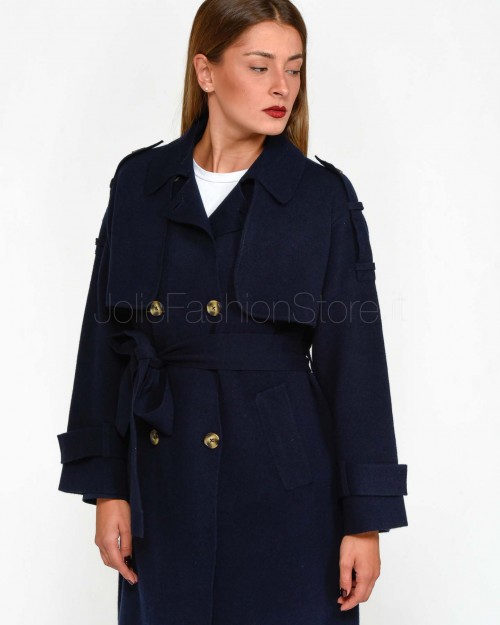 Not Shy Trench Lungo in Lana Blu  4503062 MARINE