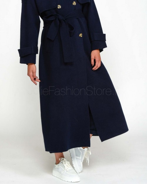 Not Shy Trench Lungo in Lana Blu  4503062 MARINE