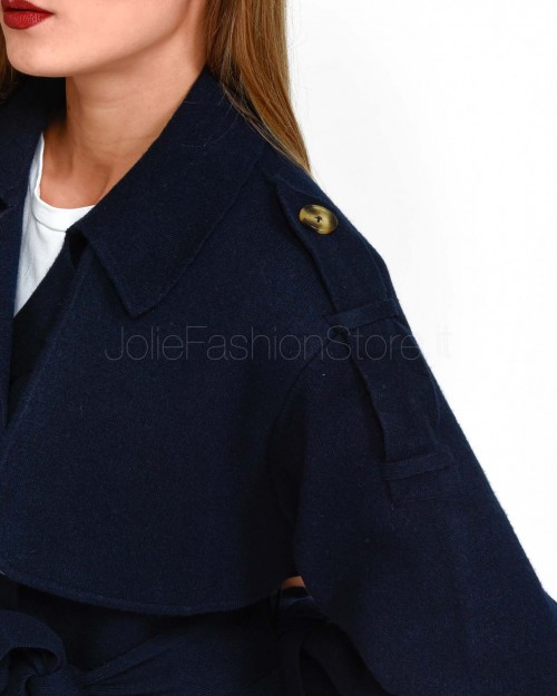 Not Shy Trench Lungo in Lana Blu  4503062 MARINE