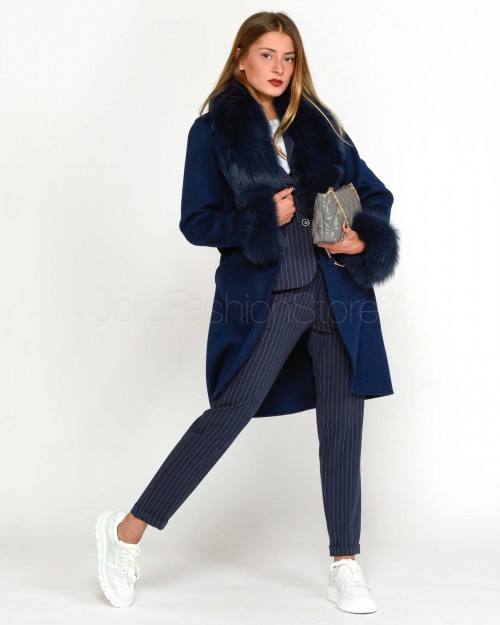 Regina Gold Cappotto Blu Navy con Pelliccia