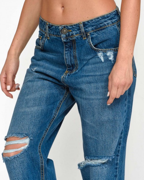 God Save Denim Jeans Slim Cropped con Rotture  MARGHERITA DENIM