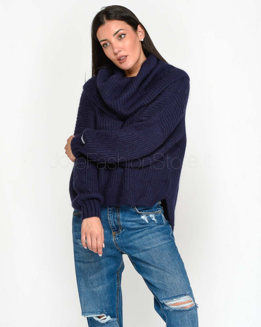 Pinko SPHYNX BLUE MOHA MIXED RIBBED SWEATER-MAIN JACKET  104493 A282 F92