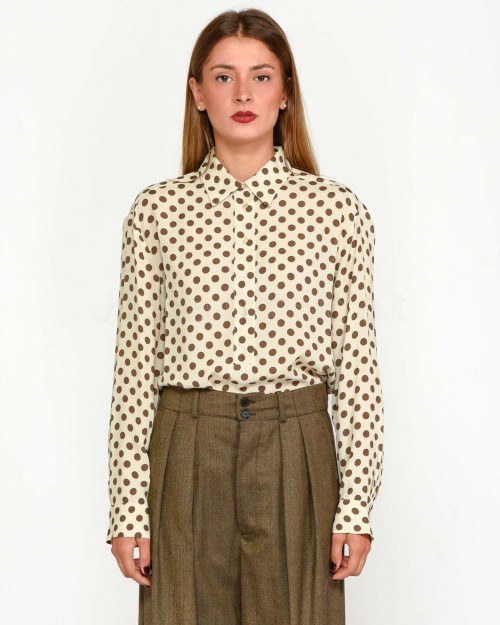 Pinko Camicia a Polo a Pois Beige e Marrone  104319 A275 CL1