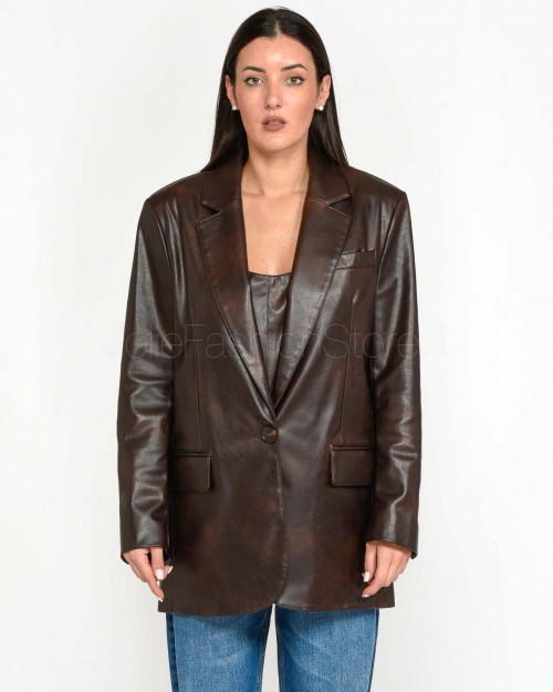 Pinko NOVENTA IMITATION LEATHER JACKET ACCO BROWN-COFFEE BEAN  104439 A27M M11